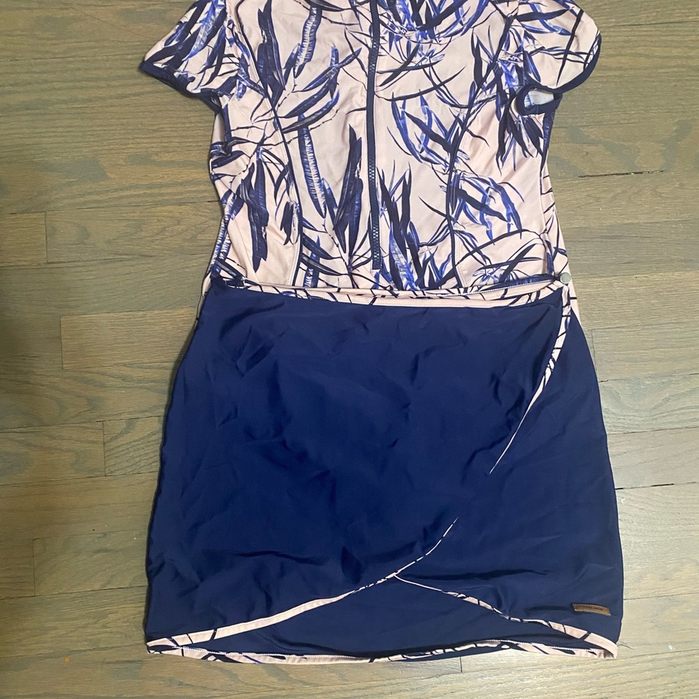 LYRA SWIM blue and pink design swim suit. 1 piece + skirt
